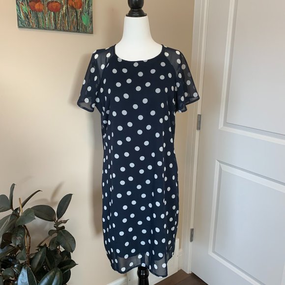 Navy Polka Dot Dress, Mini, Lined, Size 42 - Picture 1 of 4